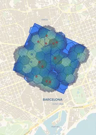 A density analysis over a map of Barcelona